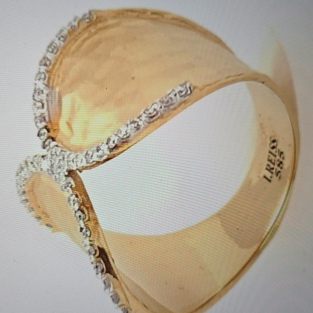 I. REISS 14K Gold & Diamond Matte & Hammer cuff ring Sz 7 *NEW* - Picture 4 of 8